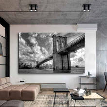 Large Modern Black and White Brooklyn Bridge Landscape Posters Canvas Paintings Wall Art Pictures Living Room Wall Art Prints 2024 - buy cheap