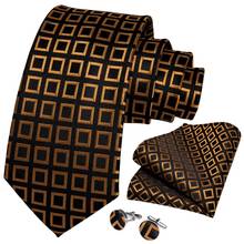 Мужской галстук, золотой, черный, клетчатый, новый дизайн, Шелковый Свадебный галстук для мужчин, ручная запонка, Подарочный галстук, набор, DiBanGu, вечерние, деловые, SJT-7303 2024 - купить недорого
