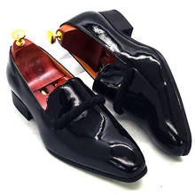 Size 7-13 Mens Dress Shoes Black Patent Leather Men Loafers With Black String Pointed Toe Party Wedding Formal Shoes Luxury 2024 - buy cheap