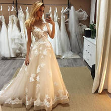 Novo design de alta qualidade vestido de noiva romântico aplique de renda lindo vestido de casamento popular vestido de festa longo champanhe 2024 - compre barato