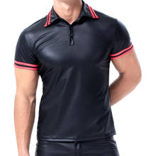 Camiseta de manga curta masculina, camiseta sexy de couro sintético e macio para homens, camisa preta justa, roupa urbana, roupa casual 2024 - compre barato