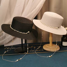 Fashion French Summer Pearl Chain Flat Sun Hats For Women Chapeau Feminino Straw Hat Panama Beach Bucket Cap Girl Gorros 2024 - buy cheap