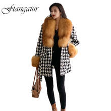 Ftangaiur New Winter Import Red Fox Coat Women Plaid Sashes Female Coats Medium Turn-Down Collar Losse Slim Natural Fur Coats 2024 - buy cheap