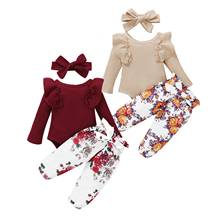 Осенняя одежда для маленьких девочек от Citgeett из 3 предметов, милый расклешенный боди с длинным рукавом + длинные брюки с цветочным принтом + повязка на голову, весенний комплект 2024 - купить недорого