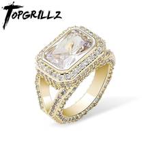 TOPGRILLZ New Square Rings Iced Out Micro Pave Cubic Zirconia Cool Mens Women Couple Gold Color Rings Hip Hop Charm Jewelry Gift 2024 - buy cheap