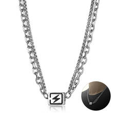 Unique Double Layered Lightning Cube Charm Necklace for Men Women Stainless Steel Box Cable link Chain Toggle Clasp 20inch DN251 2024 - buy cheap