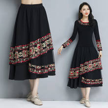 KYQIAO ethnic skirts womens autumn spring Mexico style original design long black embroidery midi skirt jupe femme 2024 - buy cheap