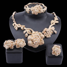 Conjunto de joyería con colgante de flor rosa para mujer africana, collar con diamantes de imitación de cristal, pendientes, pulsera, anillo, joyería para fiesta de boda 2024 - compra barato
