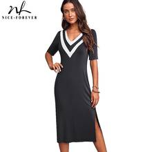 Nice-forever-vestido de verano hasta la rodilla para mujer, vestidos de retazos de Color contrastante, vestido recto informal para mujer A229 2024 - compra barato