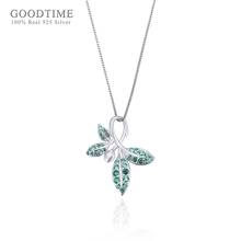 Fashion Women Pure 925 Sterling Silver Leaf Shape Green Zircon Pendant Clavicle Chain Necklace Jewelry Accessory For Dress Up 2024 - buy cheap