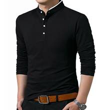 Autumn T-Shirt Men Cotton T Shirt Full Sleeve tshirt Men Solid Color T-shirts tops&tees Mandarin Collar Long Shirt Size S-2XL 2024 - buy cheap