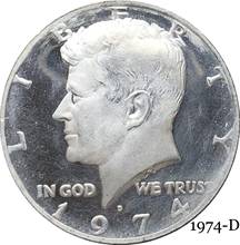 Estados Unidos América 1974 D Liberty 1/2 Kennedy US medio dólar en God We Trust E PLURIBUS cuproníquel Moneda de copia chapada en plata 2024 - compra barato