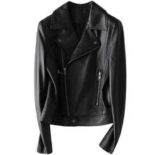 Natural Lambskin Leather Biker Black Jacket Short Lady Real Leather Coat for Women, 100% Genuine Sheepskin Spring and Autumn Coa 2024 - buy cheap
