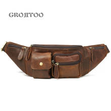 GROJITOO Men's chest bag leisure fashion leather men's bag crazy cow leather Crossbody mobile phone waist  bag for man 2024 - buy cheap