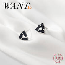 WANTME Fashion Korean Real 925 Sterling Silver Geometric Black Zircon Triangle Stud Earrings for Women Teen Office Party Jewelry 2024 - buy cheap