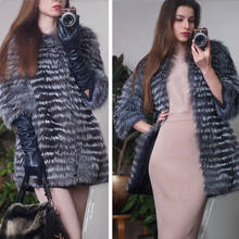 FURSARCAR-abrigo Natural de piel auténtica para mujer, chaqueta femenina de piel auténtica, a rayas personalizables, largo de piel de zorro 2024 - compra barato