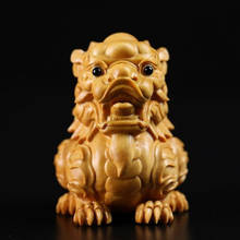 ESTATUILLA tallada a mano de boj, Estatua de la Fortuna, decoración del hogar, escultura de Feng Shui Kylin de la bestia china, XS230-6CM 2024 - compra barato