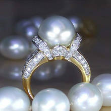 Huitan Romantic Imitation Pearl Ring Anniversary Birthday Gift for Women Shiny CZ Stone Elegant Lady's Party Ring Trendy Jewelry 2024 - buy cheap