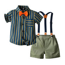 Top and Top Brand Boys Clothes Gentleman Suit Cotton Bow Tie Short Sleeve Tops Pants Casual Outfits Kids Party Wear Clothing Set 2024 - buy cheap