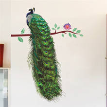 Adesivo de parede de penas de flor de pavão, adesivo para sala de estar, quarto, decalque mural, arte, pôster 3d, animais vívidos, decoração de casa 2024 - compre barato
