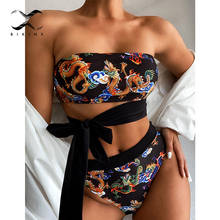 High waist bikinis 2020 woman Sexy dragon print swimsuit female Bandeau swimwear women Strapless swim suit bathing suit bathers 2024 - buy cheap