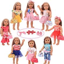 Одежда для кукол, платье для девочки, сумка, одежда для 18-дюймовых американских и 43 см кукол новорожденных, кукла новорожденных, русская кукла для девочек, игрушка «сделай сам» 2024 - купить недорого