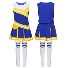 Traje infantil sem mangas, blusas com saia plissada, roupa para performance em palco, jazz, dança, escola, meninas, uniforme de cheerleading 2024 - compre barato