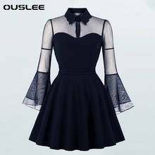 OUSLEE Vintage Turn-down Collar Dress Women Korean Style Flare Sleeves Dresses New Fashion Elegant Party Dress Vestidos  Mujeres 2024 - buy cheap