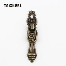 Antique Chinese Flower Handle Drawer Wardrobe Door Handle Wooden Box Handles With Screws Zinc Alloy,Bronze Tone,52*11mm,10Pcs 2024 - buy cheap