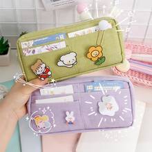 Pencil Case Set With 3 Cute Badge Gift Large Capacity Ins Supplies Stationery Gift Tools Storage Back To School 2024 - buy cheap