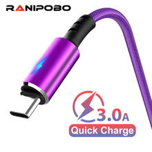 Ranipobo-Cable Micro USB de nailon para móvil, Cable de datos de carga rápida tipo C para Samsung S8 y Xiaomi, 3A 2024 - compra barato