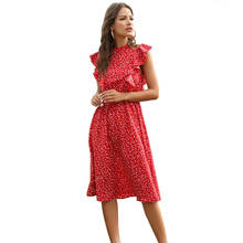Женское платье с принтом в горошек, повседневное летнее платье средней длины с рукавами-бабочками и оборками, пляжный сарафан, Vestidos 2024 - купить недорого