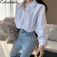 Colorfaith-Blusa holgada informal para primavera y verano, camisa con cuello vuelto, con botones, color blanco salvaje, 2020 2024 - compra barato