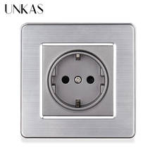 UNKAS EU Wall Socket 16A Russia Spain Gray Stainless Steel Panel 86MM * 86MM Black White Gold Grey Colorful Electrical Outlet 2024 - buy cheap