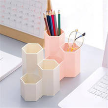 Suporte de caneta hexagonal de 3 grades, organizador de caixas de plástico de papelaria e escritório, multifuncional 2024 - compre barato
