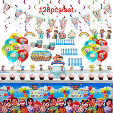 128pcs Kids Cocomelon Theme Birthday Party Decorations Balloons Banners Supplies Family Baby Shower Party Tableware Cups Plates 2024 - купить недорого