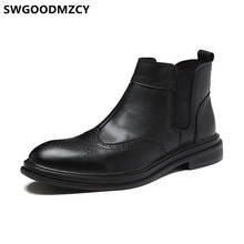 Brogue Shoes Men Boots Genuine Leather Coiffeur Fashion Leather Shoes Mens Dress Boots Ankle Boots Men Military Shoes Ayakkabi 2024 - buy cheap