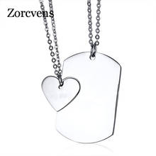 KOtik Couple Necklace ID Dog Tag Heart Pendant High Polished Stainless Steel Trendy Women Men Jewelry 2024 - buy cheap