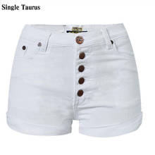 Shorts feminino branco jeans, cintura alta, com botão, slim, casual, verão, spandex, denim, para mulheres, dropshipping 2024 - compre barato