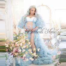 Pretty Sky Blue-vestido de maternidad para mujer, prenda larga y mullida con volantes escalonados, transparente, para sesión de fotos, mangas exuberantes 2024 - compra barato