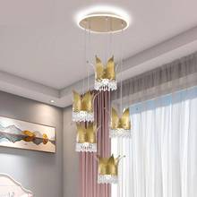 Teto de cristal com coroa de led, luminária de teto luxuosa, rede vermelha de teto, iluminação de princesa, para meninas, quarto de crianças 2024 - compre barato