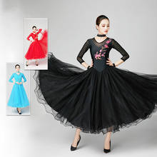 Novo salão de baile dança competição vestidos feminino preto vermelho padrão vestido de salão senhoras valsa flamenco palco desempenho wear 2024 - compre barato