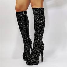 2021 Black Glitter Flock Slim Fit Over The Knee Boots Women Zipper ladies High heel Long Thigh High Platform botas Runway Shoes 2024 - buy cheap