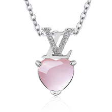 FYJS Unique Silver Plated Romantic Love Heart Pendant Rose Pink Quartz Necklace for Valentine's Day Jewerly 2024 - buy cheap