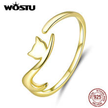 Anéis prateados adesivos wostu dourados 925, anéis ajustáveis para mulheres joias finas para presente de casamento 2024 - compre barato
