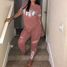 Pink Letter Print Tracksuits Women Two Piece Set 2020 Spring Plus Size T-Shirt Top And Pants Set Suits Casual Bodcon 2 Piece Set 2024 - buy cheap