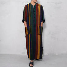 Md muçulmano moda masculina camisa listrada impressão robes homewear jubba thobe abaya dubai árabe caftan paquistão vetement homme djellaba 2024 - compre barato