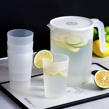 Jarra de agua fría de plástico de 2L, juego de botella y tazas, jarra de agua de gran capacidad para el hogar con mango, jarra de jugo, jarra para zumos 2024 - compra barato