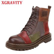 Xgravity 2020 outono inverno sapatos planos de alta qualidade botas de tornozelo feminino elegante cor mix botas de couro genuíno martin shoess135 2024 - compre barato