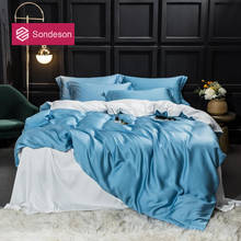 Sondeson-conjunto de cama de seda azul 100%, conjunto com capa de edredom, fronha, lençol liso, roupa de cama para casa 2024 - compre barato